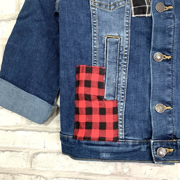Justice Girl's Medium Wash Long Sleeve Button Up Patchwork Denim Jacket - NWT - Picture 7 of 11